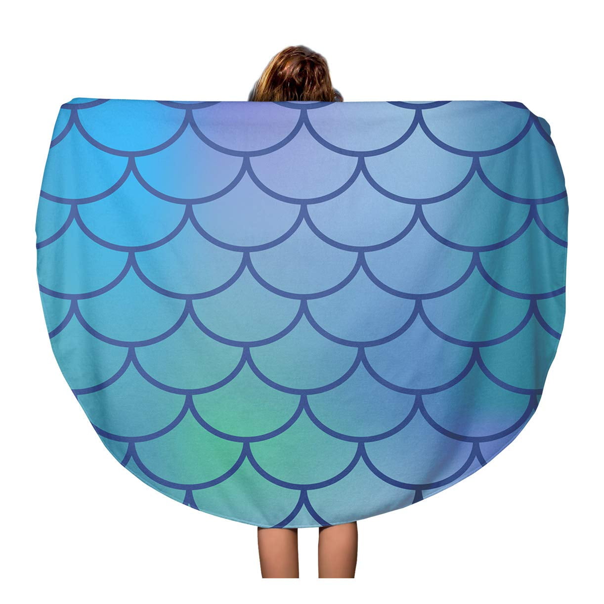 LADDKA 60 inch Round Beach Towel Blanket Dark Blue Fish Scale Purple ...