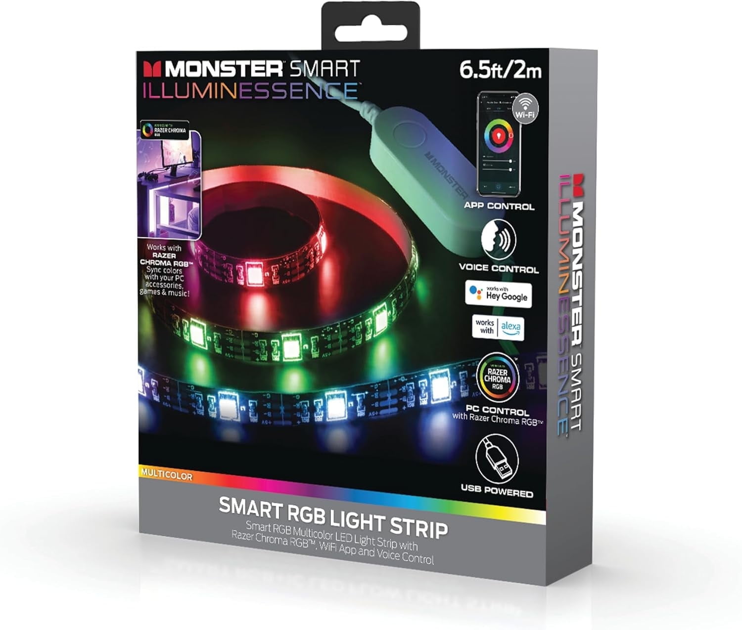 Monster Smart Illuminessence LED Strip Lights – 6.5ft Multicolor Indoor