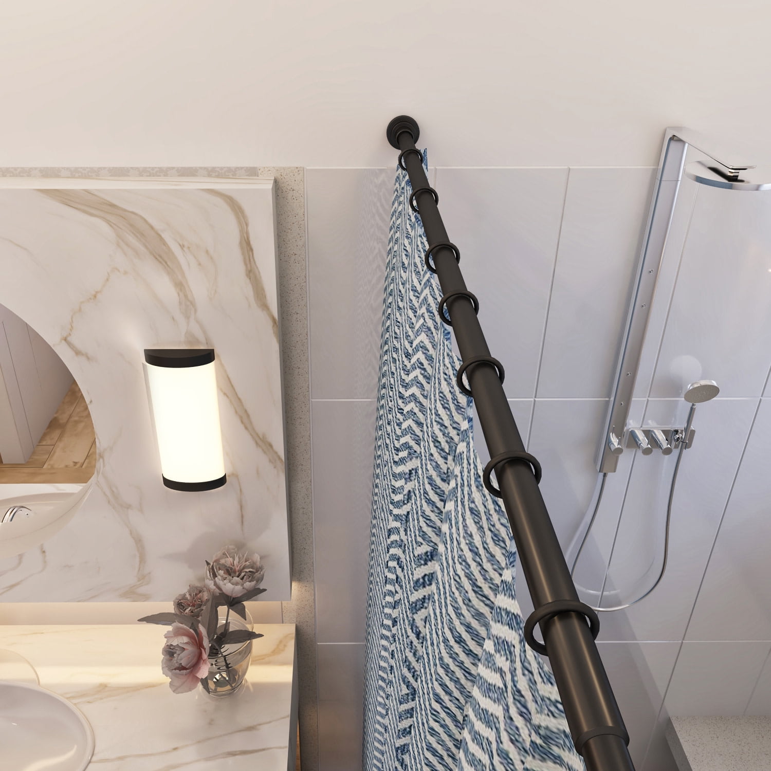 Design House Classic Steel Adjustable 42"-72" Tension Shower Rod, Matte Black