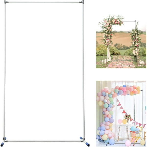 FLY HAWK Wedding Arch for Ceremony, Arch Backdrop Stand Square Arch for Outdoor, White, Stainless Steel, 7x5FT