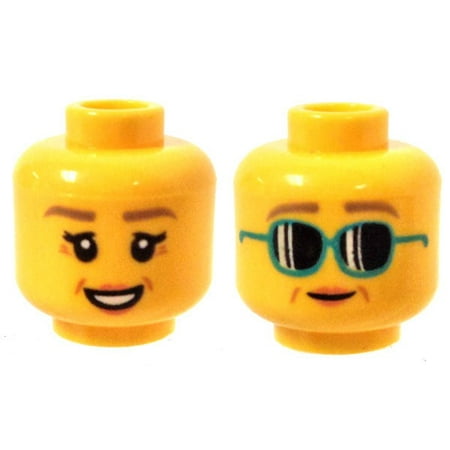 LEGO Crow's Feet, Peach Lips, Smile / Dark Turquoise Sunglasses Minifigure Head [Dual-Sided Print] [No Packaging]