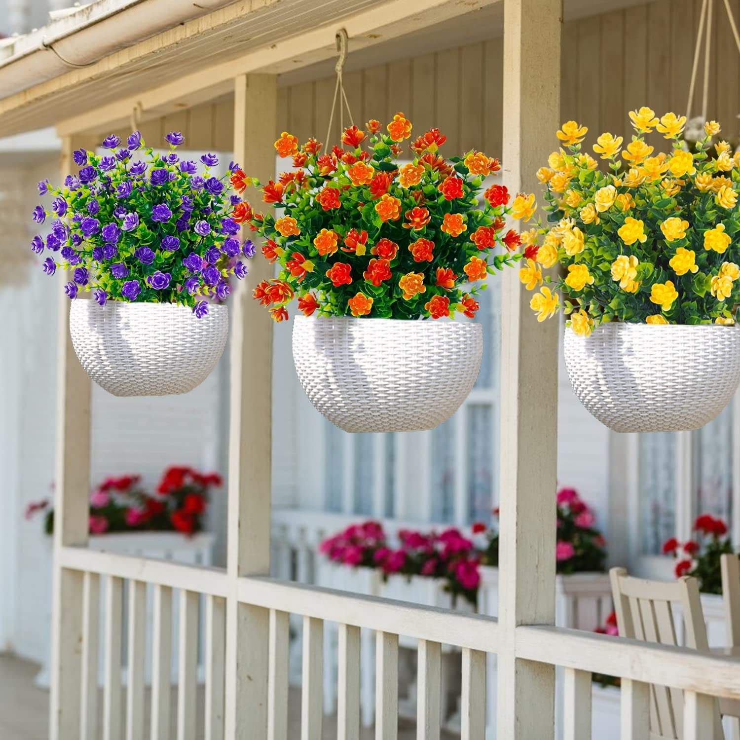 20 Bundles Artificial Flowers for Outdoor Decoration, Fall Decoration UV Resistant Faux Outdoor Plastic Greenery Shrubs Plants Fake Flowers Home Garden Fall Decor(Orange Red)