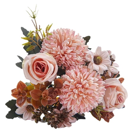 Clearance Artificial flowers under $1,Artificial Roses Flower Bouquet With Hydrangea Roses Flowers Small Arrangements For Wedding Table Centerpieces Kitchen Home Decorations Photography Props