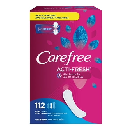 Carefree Acti-Fresh Long Pantiliners, Unscented, 112 (Best Pantiliners For Discharge)