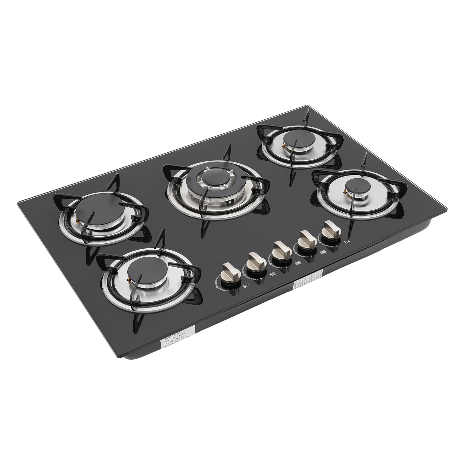 5-Burner Natural Gas Cooktop – Elegant Tempered Glass Surface, Flexible Flame Control, Durable Porcelain Enamel Grates, Energy-Efficient, Ideal for Fast and Precise Cooking