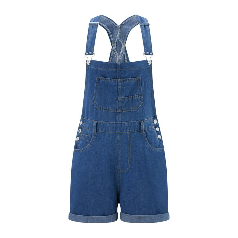 SANSIWU Women s Classic Adjustable Straps Cuffed Hem Denim Bib Overalls Shorts with Pocket Walmart