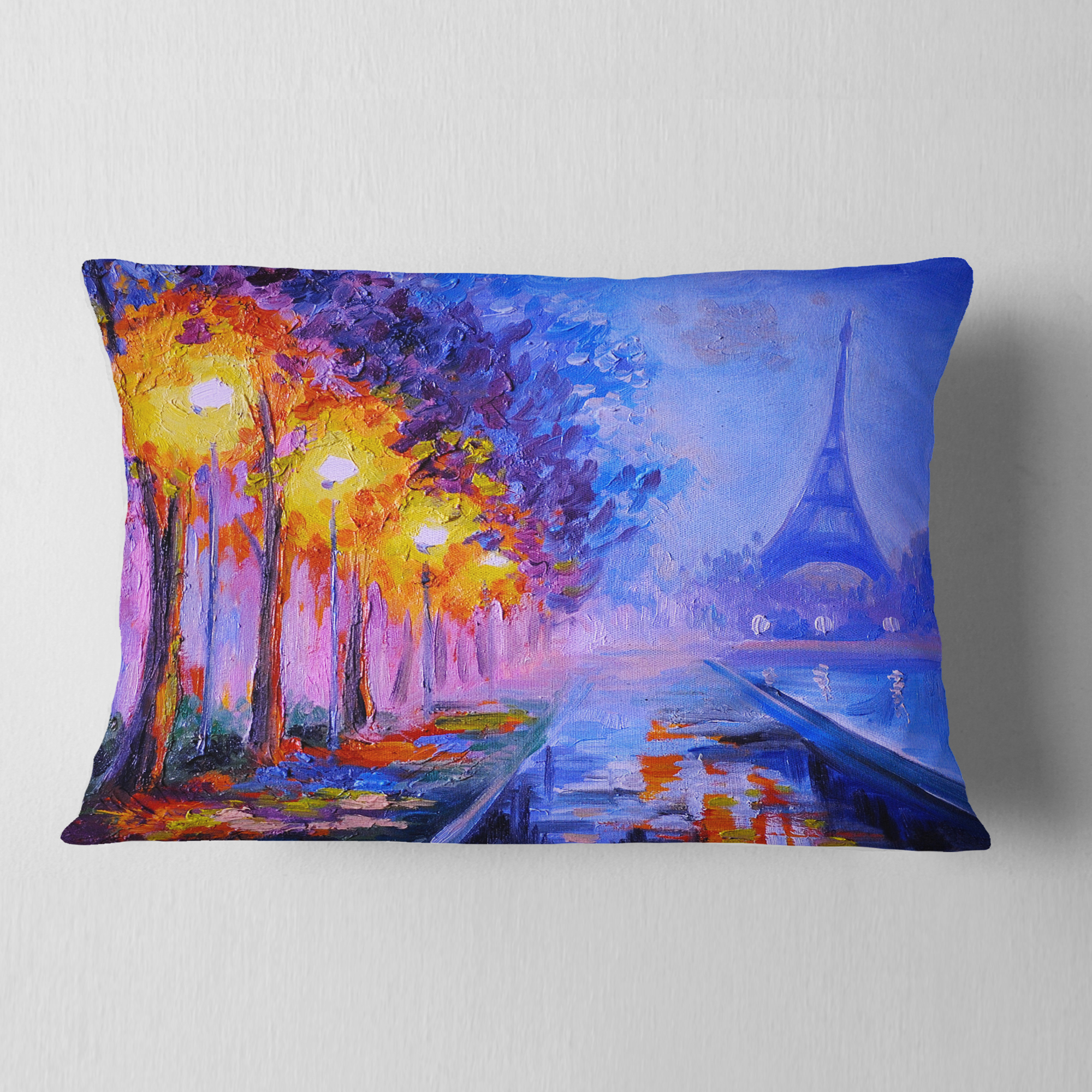 Designart View of Paris Eiffel Tower - Landscape Printed Throw Pillow - 12x20