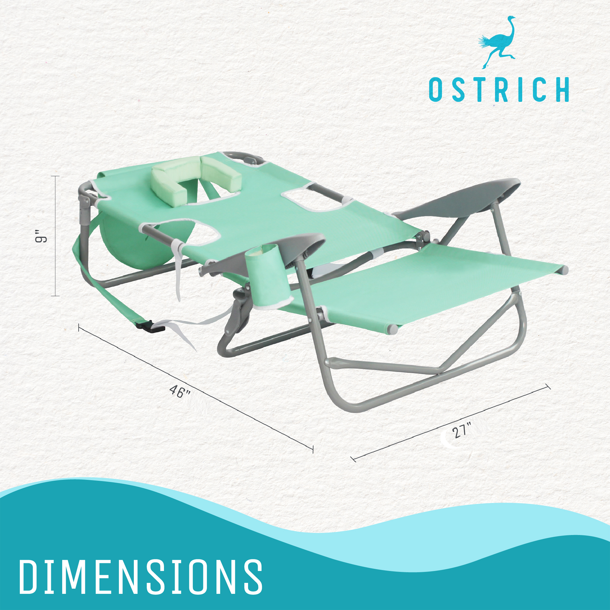 Ostrich On-Your-Back Outdoor Reclining Beach Pool Camping Chair, Teal - image 3 of 12