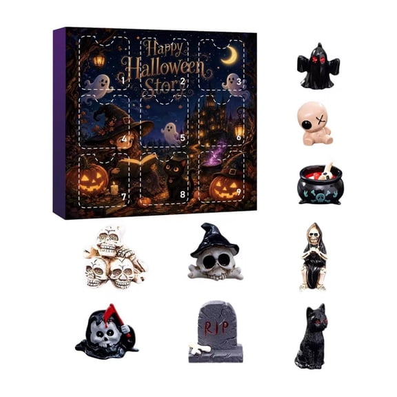 9 Days Halloween Advent Calendar Blind Box, 3D Resin Mini Figurines Countdown Calendar, Spooky Halloween Decor for Home Party Holiday Gift