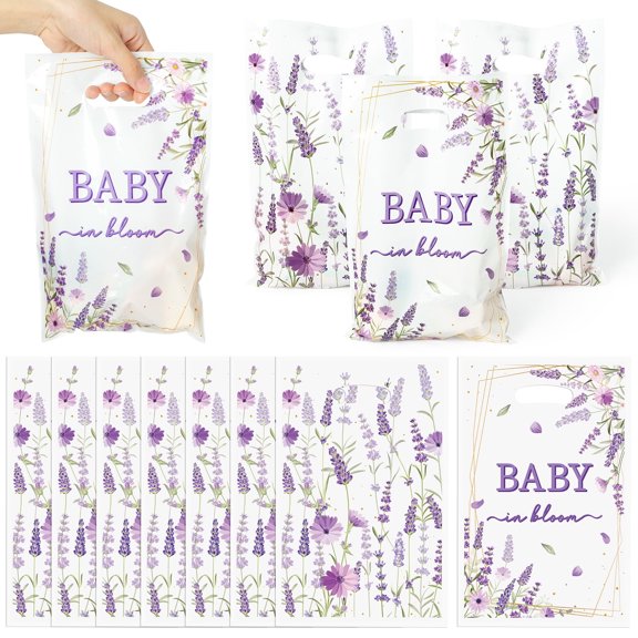 2ooya Baby Lavender Party Gift Bags, Waterproof Goodies Bags for Baby Shower,50 Counts