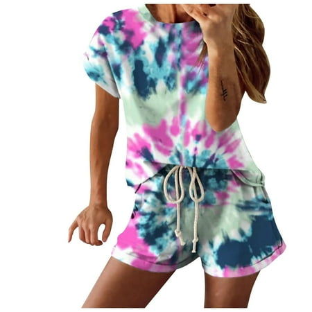 

Women s Tie-dye Gradient Color Pajamas Short-Sleeved Loungewear Set Homewear