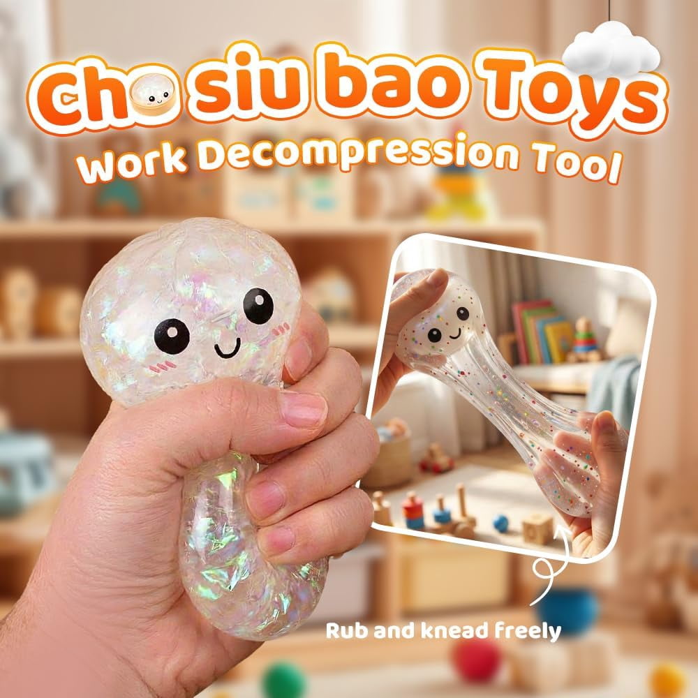 2026 New Shimmering Dumpling Squishies, Dumpling Squishy, Colorful Dumplings Stress Balls Fidget Sensory, Squeeze Dough Ball Stress Relief Hand with Food Steamer Stretchy Desk (4PCS)