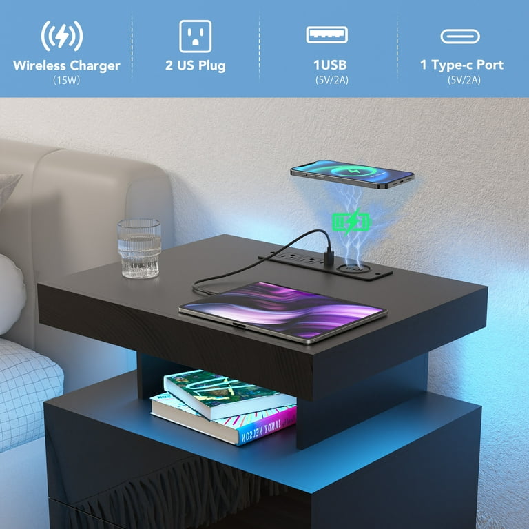 Hommpa LED Nightstand Wireless Charging Station USB Type C Outlets