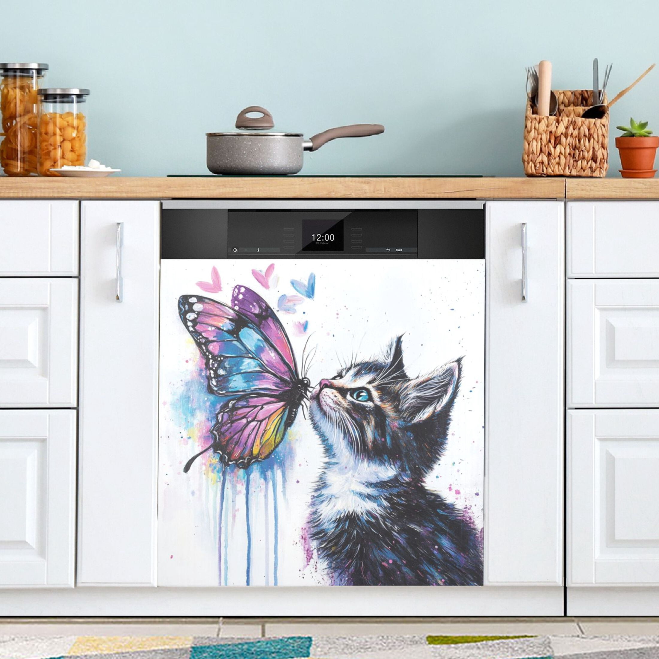 Dishwasher Magnetic Sticker 23x26 Inch Refrigerator Magnetic Sticker Washing Machine Magnetic Sticker Kitchen Panel Magnetic Sticker Home Decor Colorful Cat Butterfly