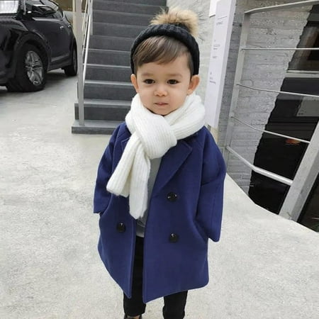 

WZHKSN Sweater For Child Toddler Kids Baby Girls Boys Plaid Elegant Notched Collar Double Breasted Jacket Wool Trench Coat