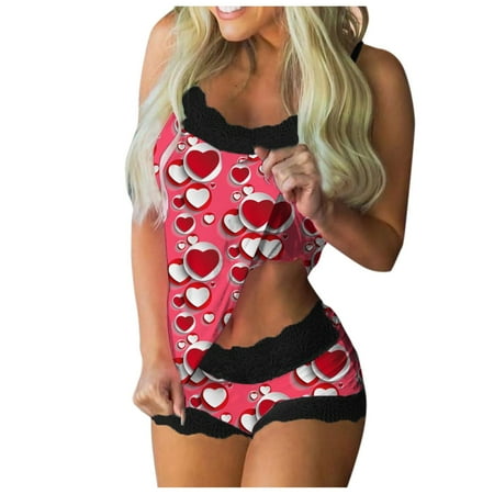 

Wozhidaoke camisole for women Women Print Pajamas Sleeveless Lace Cami Shorts Lingerie Sleepwear Set camisoles with built in bra