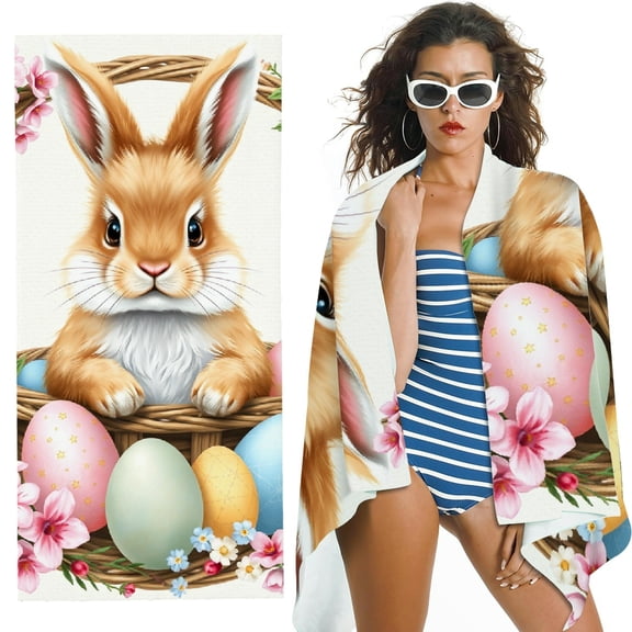 RKSupls Easter Bunny Microfiber Beach Towel, Extra Large Quick Dry Lightweight Absorbent Towel for Travel Swimming Camping, Soft Super Absorbent- 30x60 in