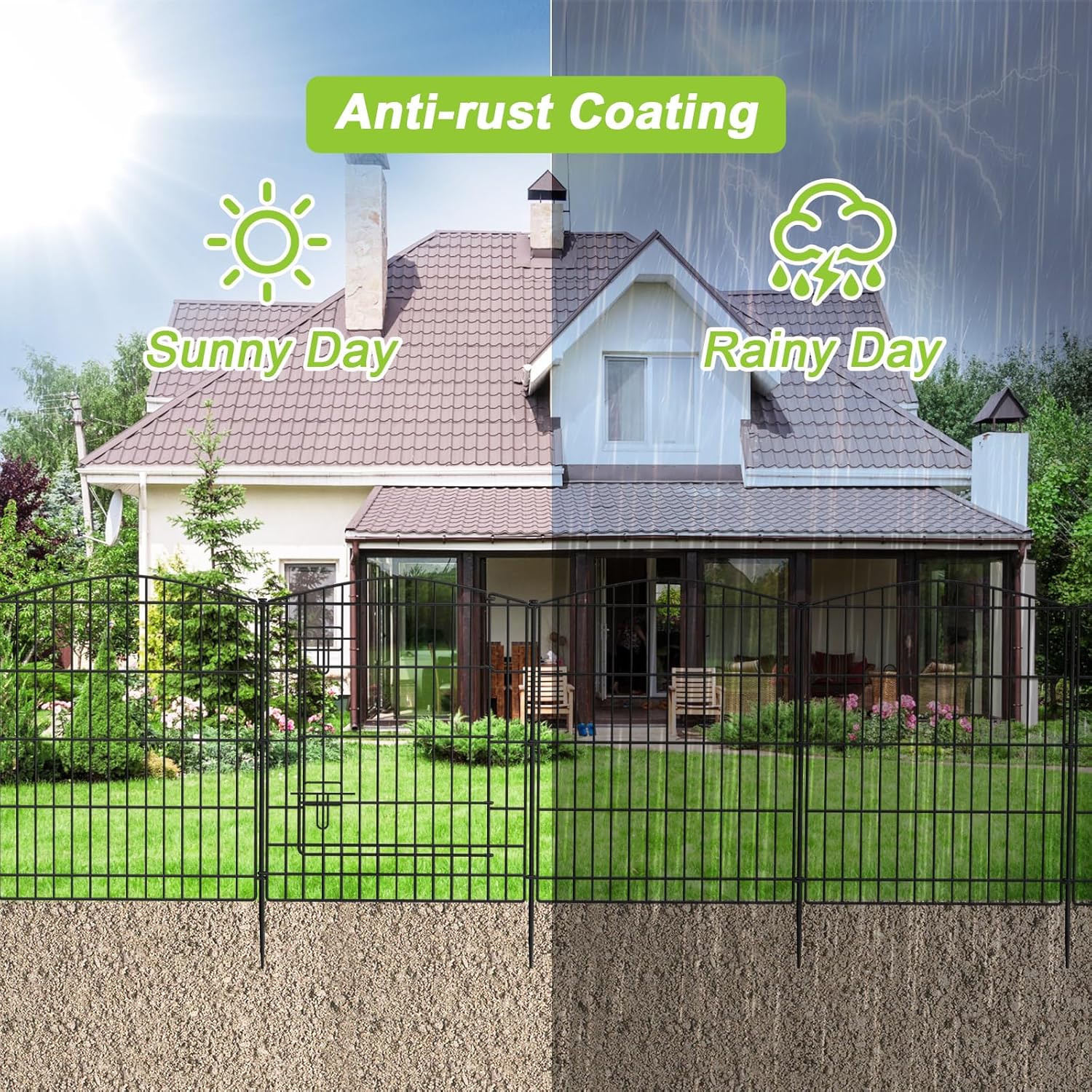 Decorative Garden Fence 6 Panels 11.8ft Temporary Dog Fence No- Animal Barrier with Gate Rustproof Metal Wire for Yard  Outdoor