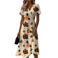 thumbnail image 2 of Halloween Dresses for Women Skeleton Short Sleeve Bat Cute Wrap Dress Spider V Neck Vintage Wedding Guest Dresses L, 2 of 5