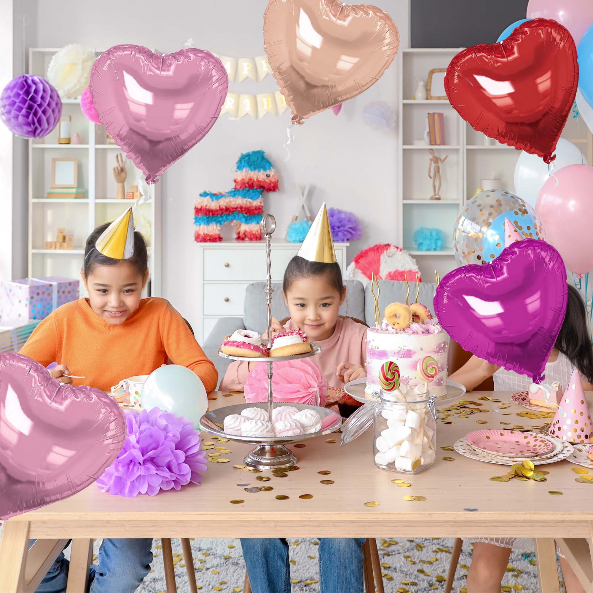 Unique Bargains 10Pcs Helium Balloons with Ribbon Heart Pattern Red Champagne Gold Tone