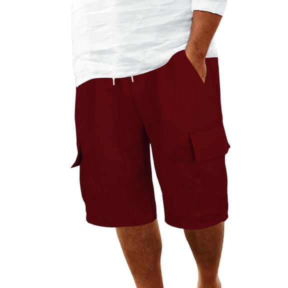 PIMSSY Men Shorts Summer Linen Shorts With Large Pockets Beach Plain Striped Sport Shorts Linen Stretch Lightweight Summer Shorts Loose Fit Short Casual Trousers Solid Color Outdoor Stylish Bottoms