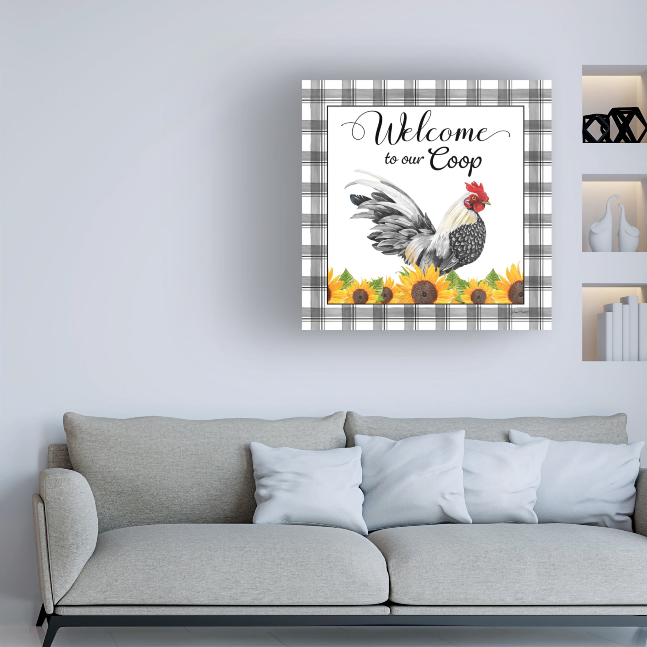 Canvas Wall Art - Jean Plout 'Lovely Plaid Sentiments E' Wall Art for Living Room, Bedroom, or Office Décor by Trademark Fine Art - 18 x 18 Inches