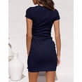 thumbnail image 4 of Vestido de camiseta para mujer, informal, de manga larga, con lazo en la cintura, cuello redondo, ajustado, fruncido, elástico, con nudo, Color sólido, suelto, Mini vestido sin mangas Adepaton WMZL-907-17, 4 of 5