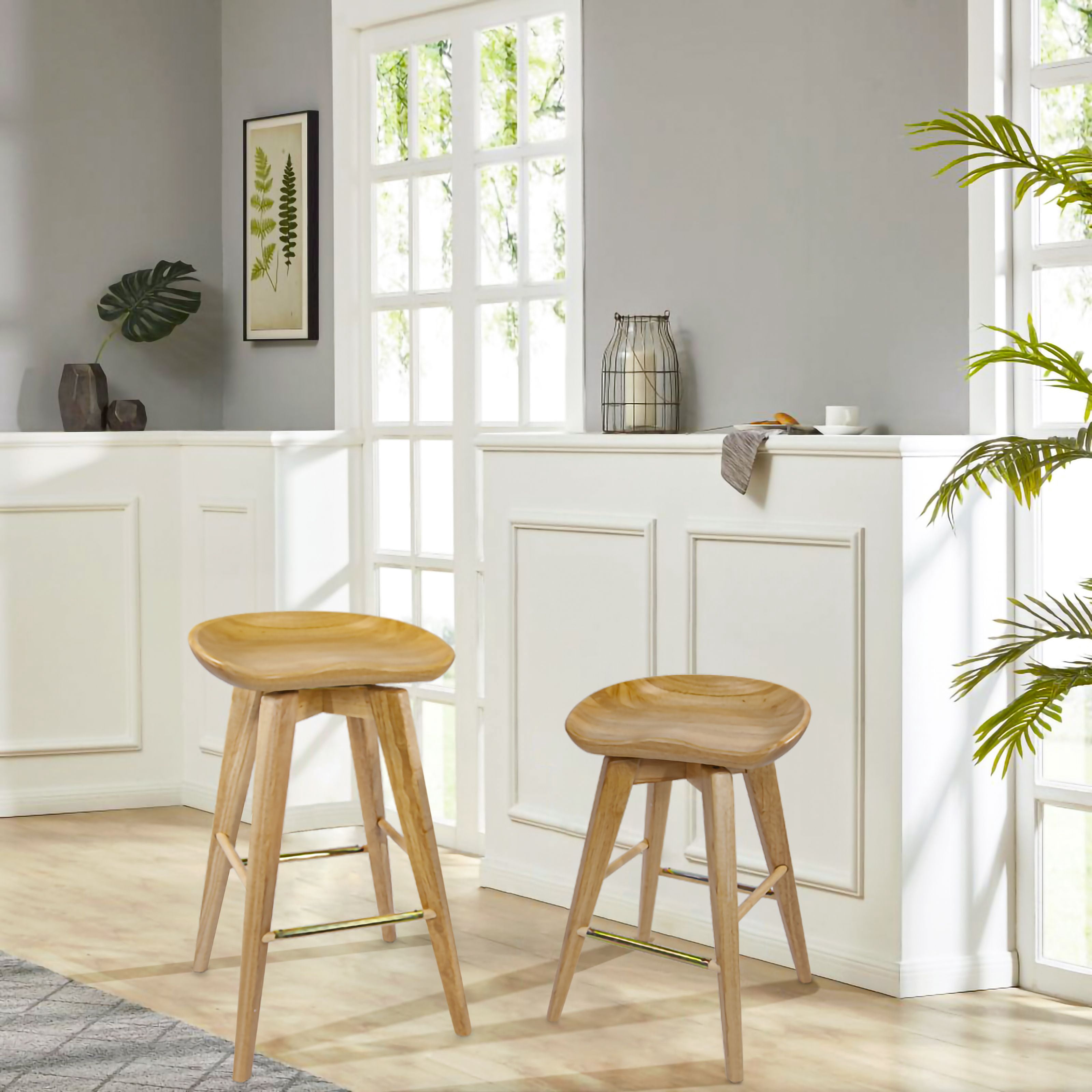 Boraam Bali 29" Backless Swivel Wood Bar Stool, Natural Finish