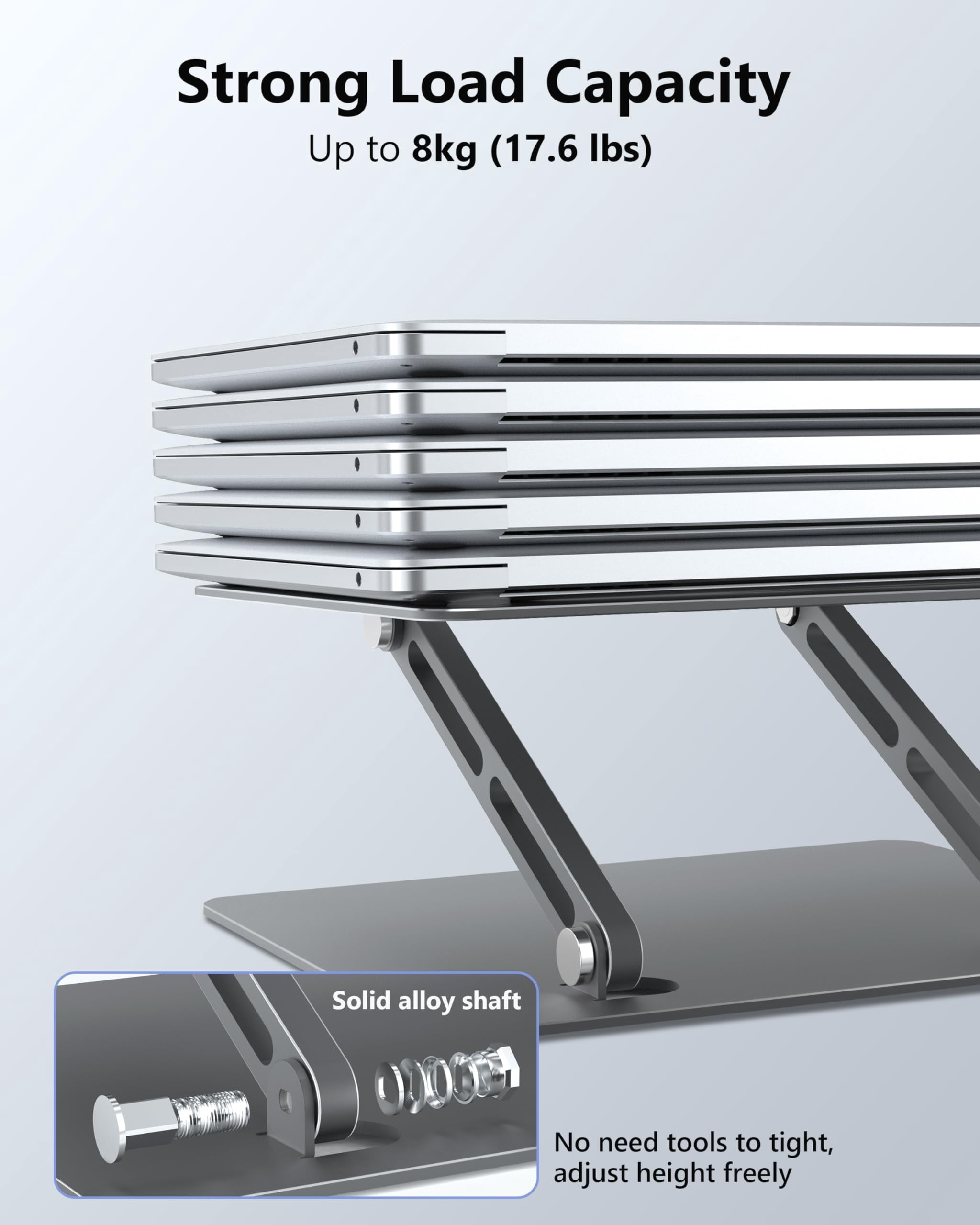 Aluminum Laptop Stand  For Desk Adjustable Height Computer Stands Compatible With Macbook Air Pro More All 10-16'' Notebooks Laptops Classic Grey