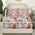 thumbnail image 2 of Drap-housse de Noël pour Lit Simple, Ensemble de Literie Décor de Noël Rouge Bleu Vert pour Enfants Adultes, Drap de Lit Flocon de Neige d'Hiver Chaussettes de Noël Imprimé Bonbon Microfibre Poche Profonde 2 Pcs (Sans Drap Plat), 2 of 5