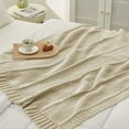 thumbnail image 5 of Chenille Chunky Knit Throw Blanket Chevron Textured Bedding Blanket,60" X 80",Beige, 5 of 6