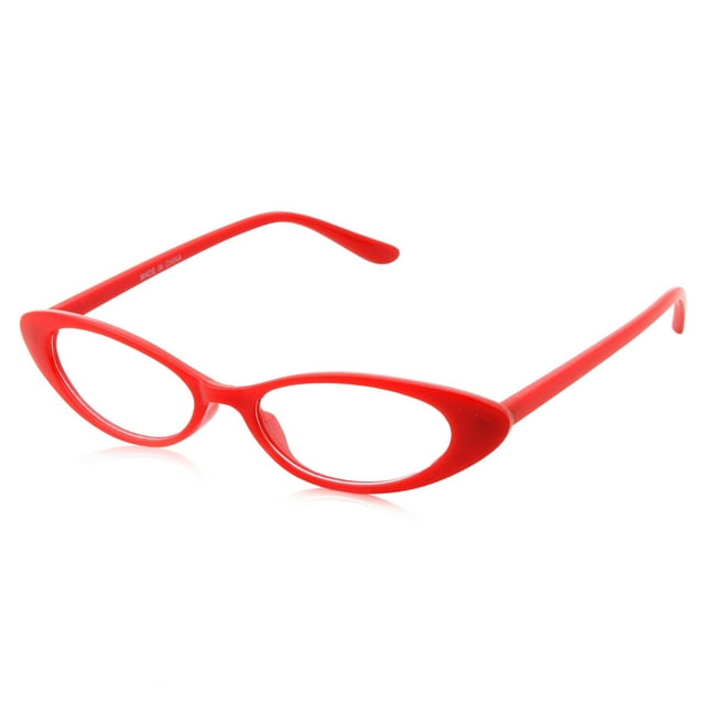 grinderPUNCH Retro 90s Red Slim Flat Clear Lens Cat Eye Sunglasses