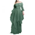 thumbnail image 4 of BiZtdJrK Women's Renaissance Maixi Dress Puff Sleeve Off the Shoulder Ruffle Corset Dresses Plus Size Halloween Party Outfits Army Green L, 4 of 6