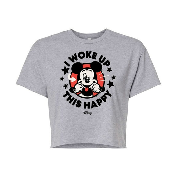 Disney - Mickey & Friends - Mickey Mouse - I Woke Up This Happy - Wink - Juniors Cropped Cotton Blend T-Shirt