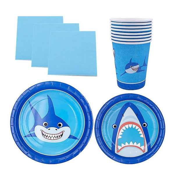40pcs Shark Theme Disposable Tableware Paper Cup Plates Napkins Set Lovely  Shark Pattern Dinnerware Set Party Supplies (8 7 Inches Plates, 8 9 Inches  