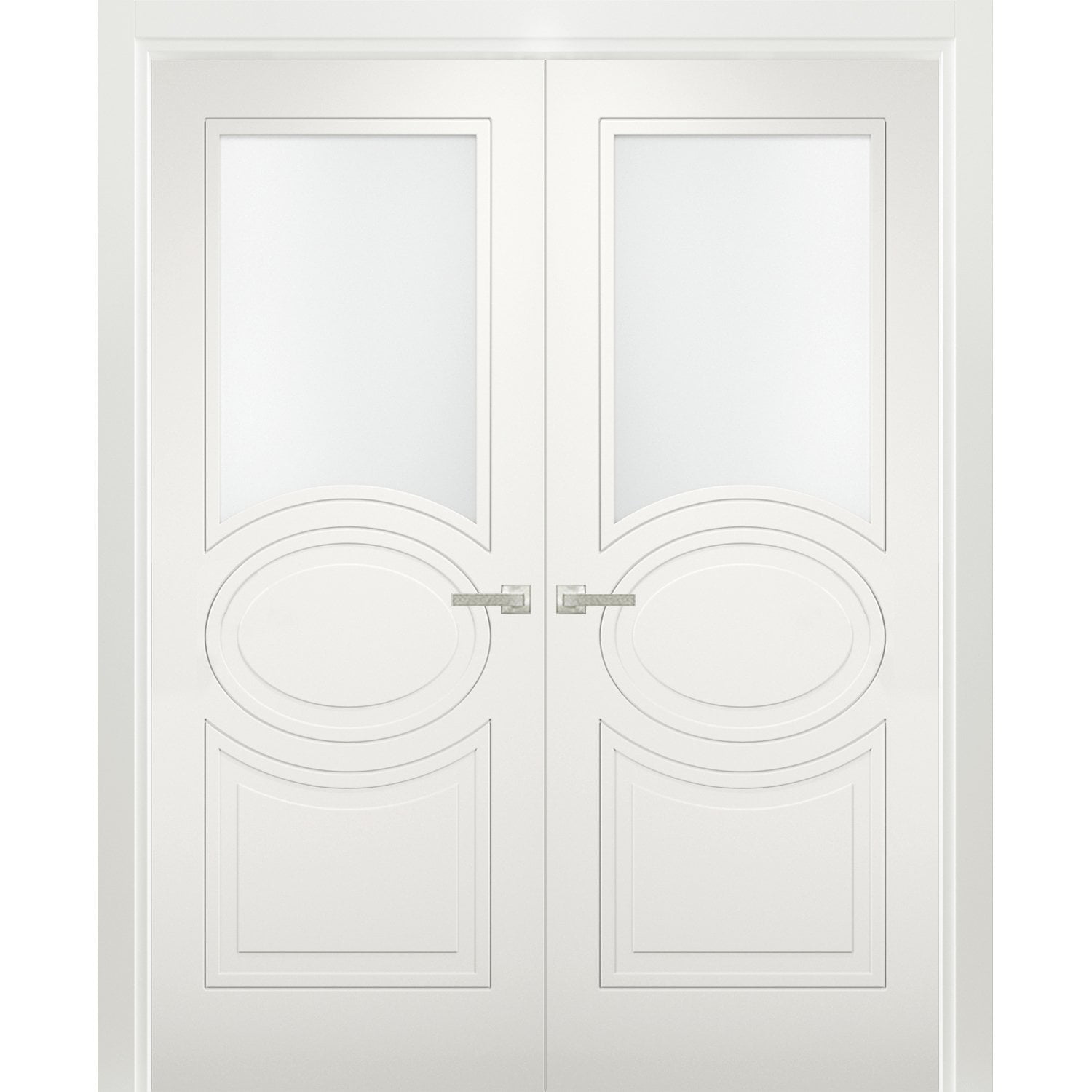 Solid French Double Doors 84 x 80 inches Opaque Glass / Mela 7012 Matte White / Wood Solid Panel Frame / Closet Bedroom Modern Doors