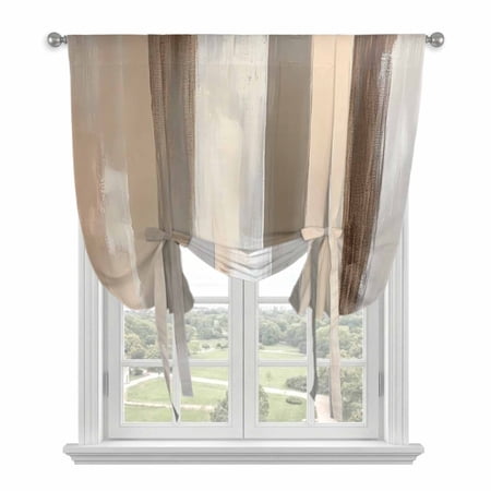 Brown Grey Tie Up Curtains for Windows, Adjustable Rod Pocket Valance Shade, Abstract Neutral Textured Modern Minimalist Light Filtering Window Treatment for Kitchen Bedroom Living Room 42"x 45"