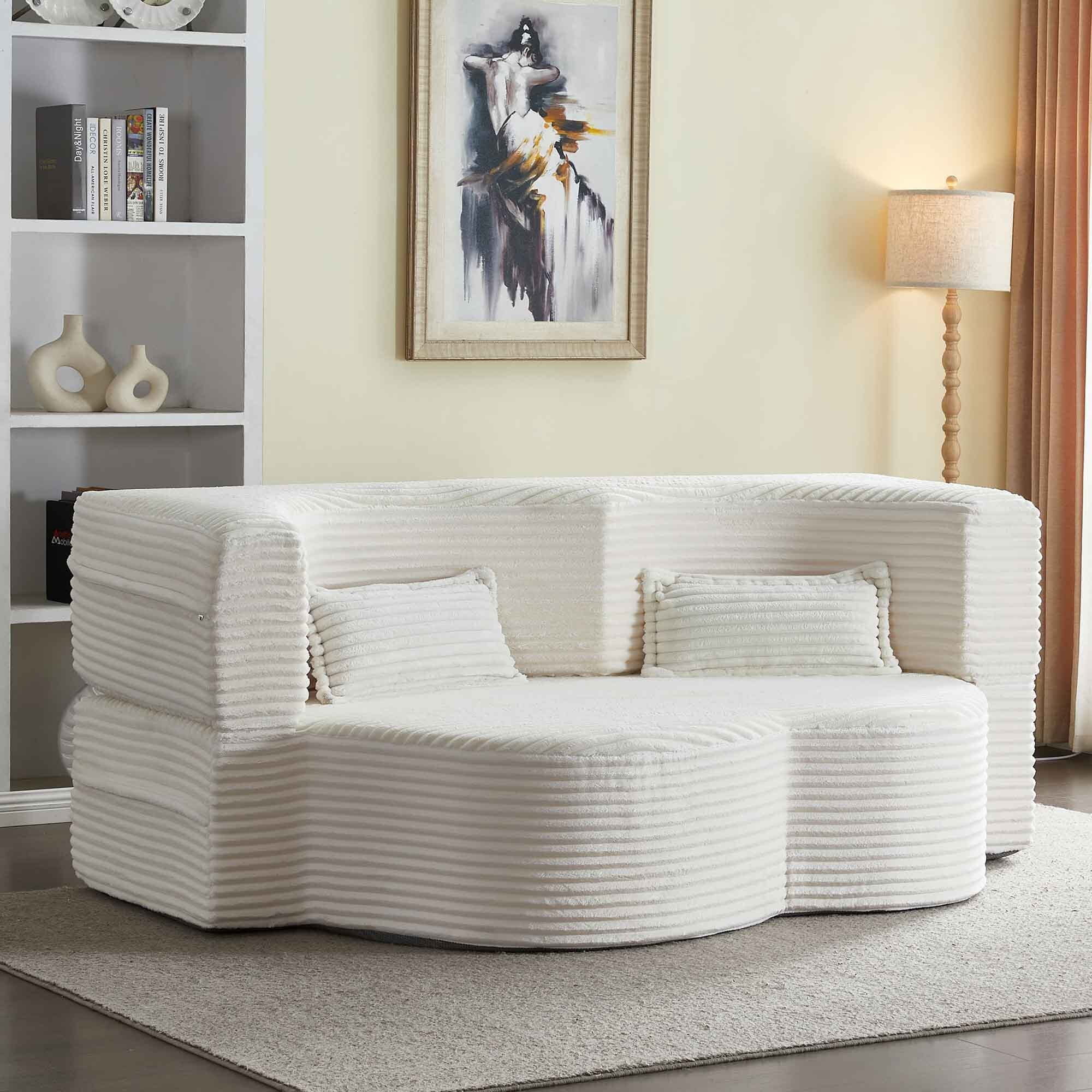 Lunale Full Size Convertible Sofa Bed, Boneless Cloud Couch, Folding Floor Sleeper Sofa for Living Room, Beige Corduroy