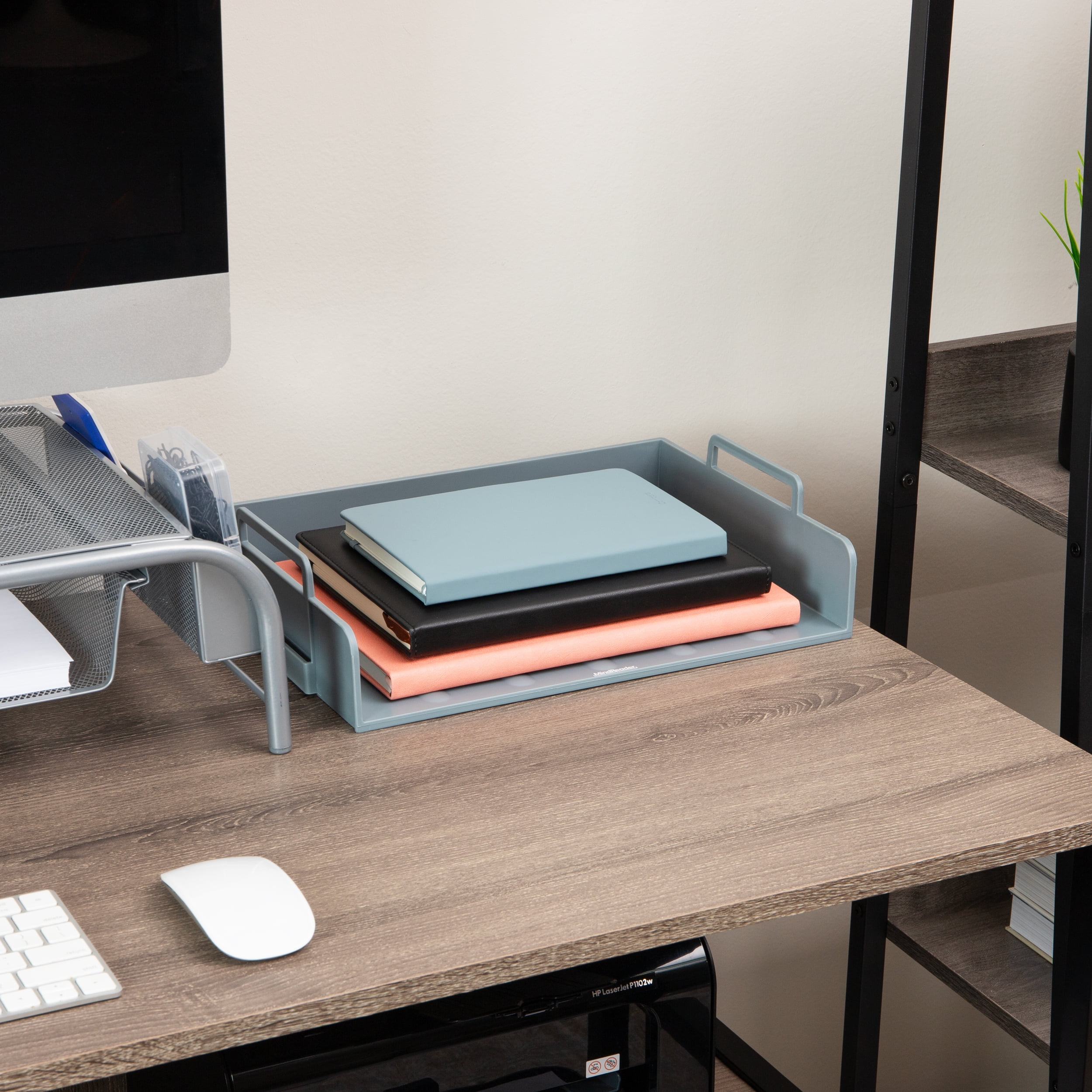 Mind Reader Stackable Paper Tray, Desktop Organizer, File Storage, Office, Plastic, 13.75"L x 10"W x 10.75"H, 4 Pcs., Gray