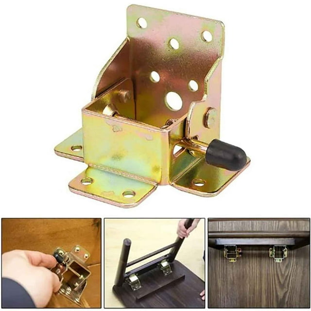 Fiudx Bisagra Plegable, Cerradura Metal Resistente, Unión de Pata de Mesa Autoblocante, Pieza de Esquina Dorada de Fácil Instalación, Estante de Banco de Trabajo de Mesa Plegable, Proyectos de Mueble