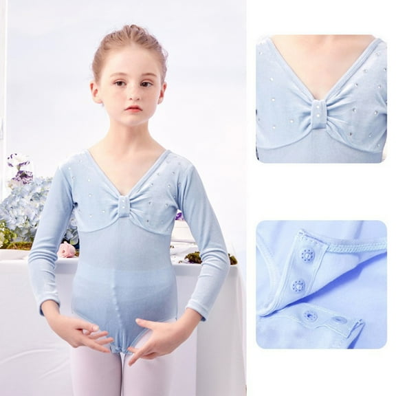 MKOSPLRT Girl's Long Sleeve Leotards Gymnastics Crew Neck Pleated Bodysuits Solid Color Soft Ballet Dance One Piece Outfits 2-13Years