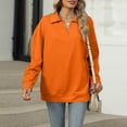 thumbnail image 5 of WTOBBY Women's Fashion Oversized Solid Color V-Neck Sweatshirt Long Sleeve Casual Top, Polo Style Shirt for Women, Loose Fit for Comfort and Style in Everyday Wear,Orange L, 5 of 6