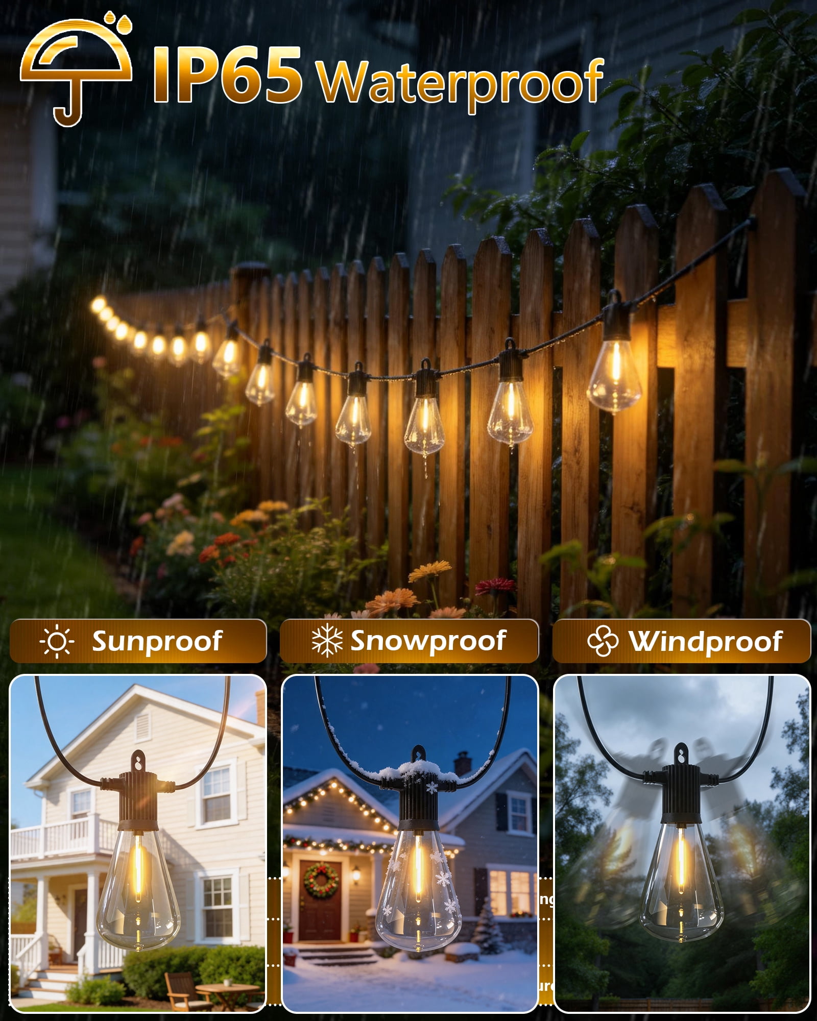 Beatineon Outdoor String Lights 150 ft, LED Patio Lights with 77 (75+3 Spare ST38 Shatterproof Bulbs), IP 65 Waterproof, Outside Hanging Light for Cafe Bistro Backyard