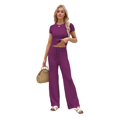 thumbnail image 1 of Womens Summer 2 Piece Outfits Color Block Short Sleeve Tops Tracksuit Slim Fit Pants Matching Set Lounge Sets 2026 Purple Red XL, 1 of 8