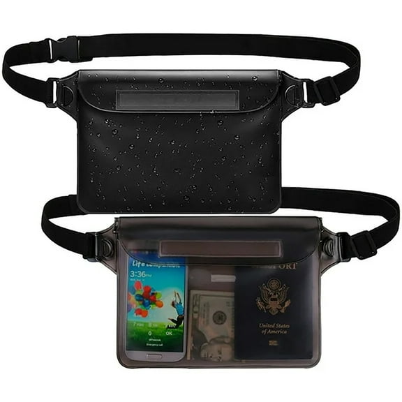 Emapoy 2 Pack Waterproof Pouch with Waist Strap, Waterproof Fanny Pack for Swimming Sailing Kayaking (Gray Black)