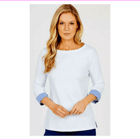 NAUTICA Ladies' Boat Neck 3/4 Sleeve Shirt M/1BW Bright White