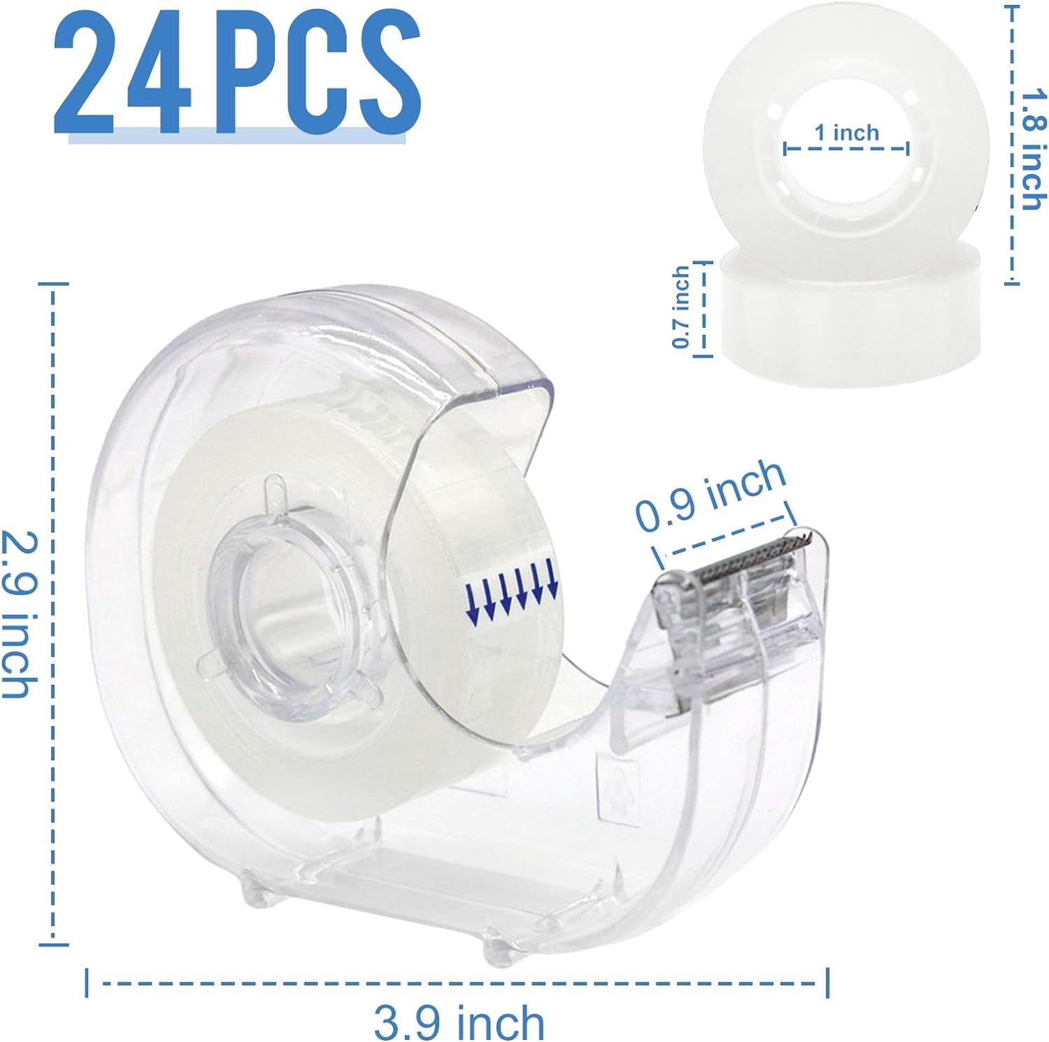 24 Pcs Transparent Tape with Dispenser, 0.7 in x 1000 Clear Tapes and Refillable Dispensers, Office Rolls Dispenser Bulk for Craft Jobs, Gift Wrapping, Repairing, Home School