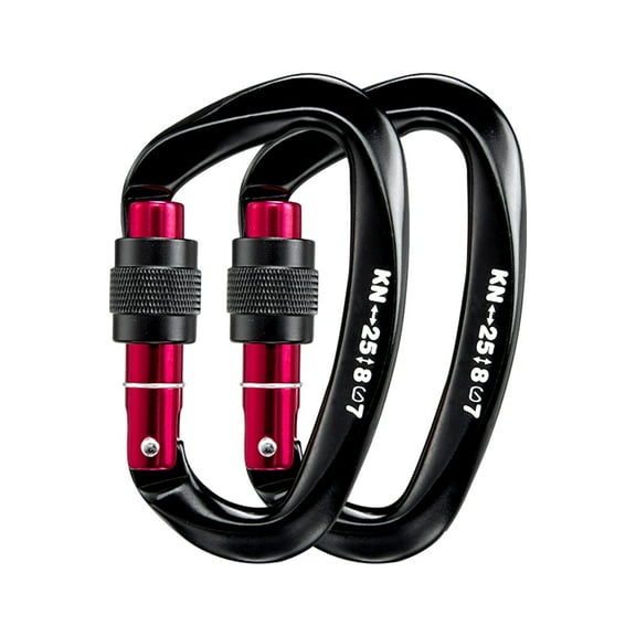 25KN Locking Carabiner Clip, Heavy Duty Carabiner for Rock Climbing, Rappelling, Rescue and Outdoor Use, Black, 2 Pack