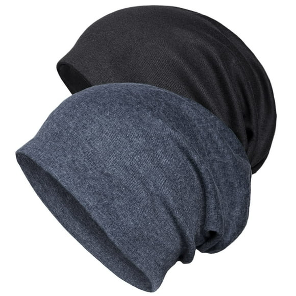 Cap, 2-Pack Cotton Slouchy Slouch Beanie Hat Indoor Hat Chemo Headwear for Men & Women（black Grey）