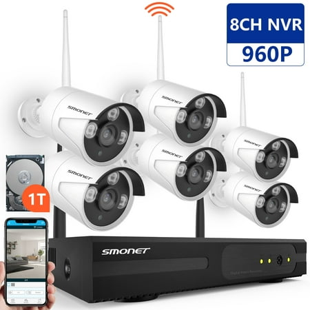 【2019 Update】1080P Security Camera System Wireless,SMONET 8-Channel HD H.264+ Wireless NVR System(1TB Hard Drive),6pcs 1080P(2.0 Megapixel) Outdoor&Indoor Wireless Security Cameras,Plug&Plug,Free